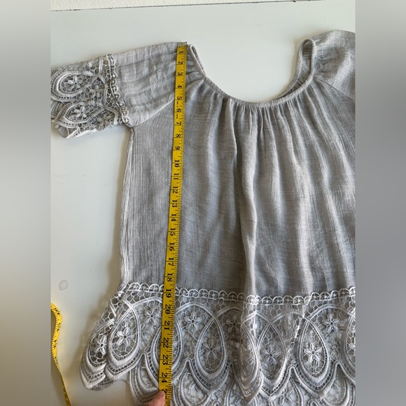 Gray lace off the shoulder top.  Light weight with elastic rounded neckline. S/M - Picture 7 of 8